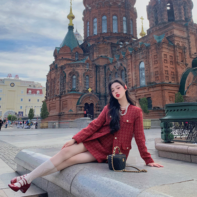 麓津自制《中古小樱桃》两件套秋冬套装粗花呢西装外套背心连衣裙,女装/女士精品,时尚套装,淘宝优惠券,粉丝福利购,淘宝优惠卷