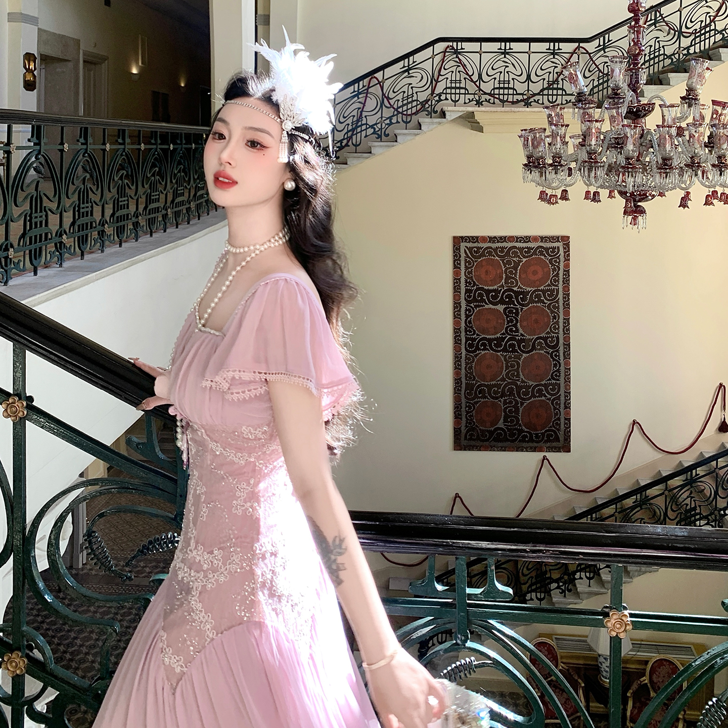 麓津自制《盖茨比晚宴》手工钉珠小礼服晚宴会重工设计款连衣裙女