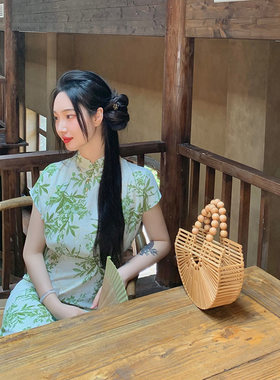麓津自制《青山城下》旗袍新款改良版连衣裙年轻少女新中式