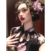 麓津自制 复古优雅丝绒印花旗袍裙子披肩气质两件套女 夜上海