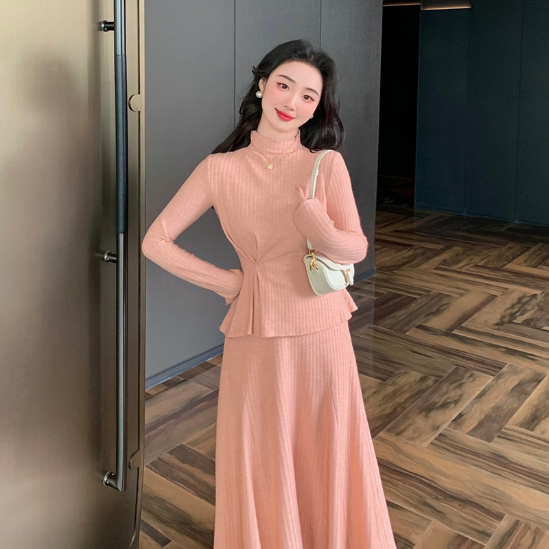 麓津自制 盈盈一握 掐腰针织套装 三文鱼粉/氛围蓝/奶白 针织内搭