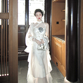 旗袍仙仙少女 珠光纱银片玫瑰清冷贵气开衫 麓津自制 富养白玫瑰