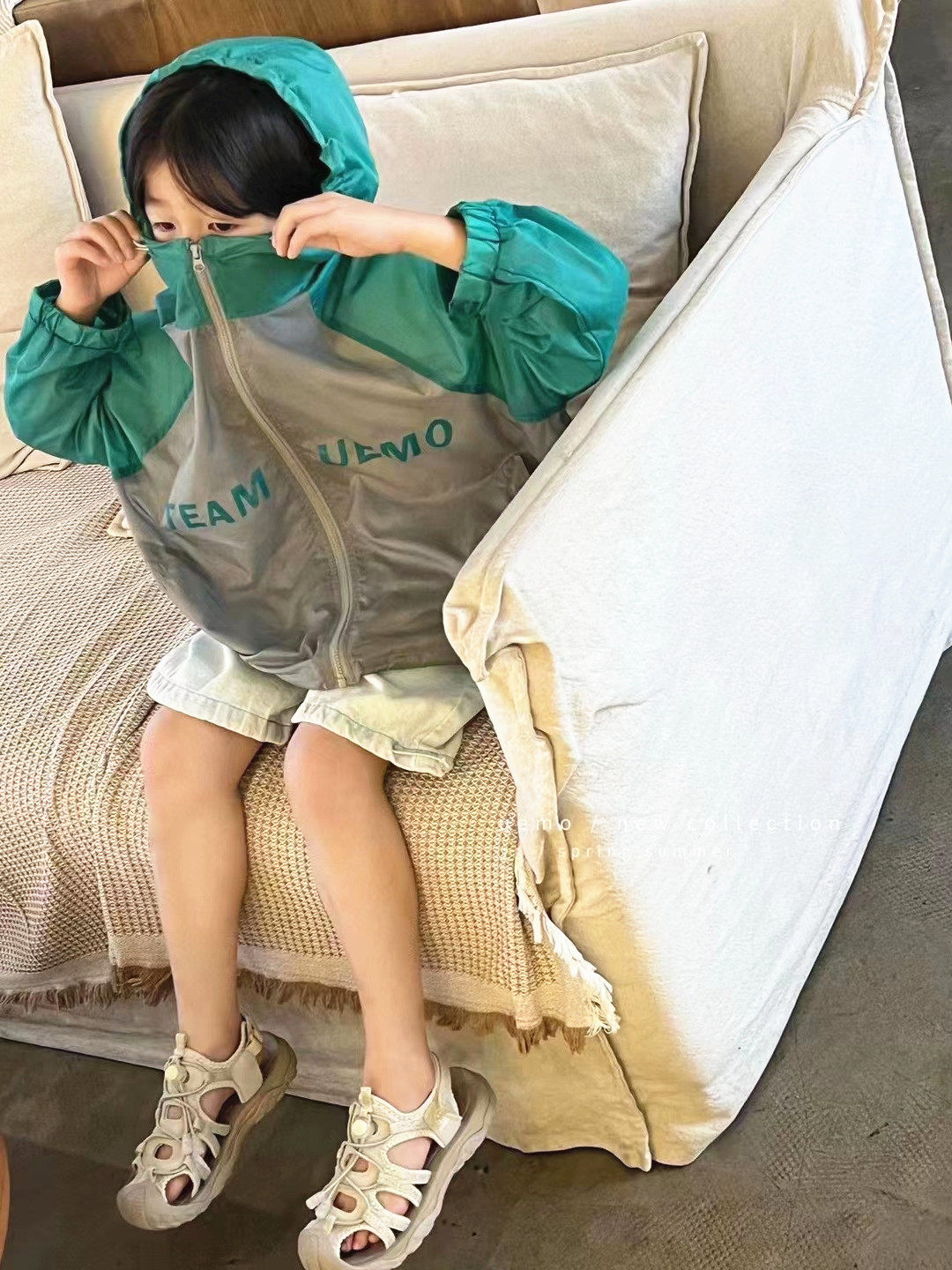 韩国童装潮牌UM防晒服2026春款装薄外套美腻撞色推荐入中大男女童