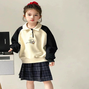 2025秋装 奶茶拉布布翻领两粒扣男女童polo衫 新大童百搭打底韩洋气