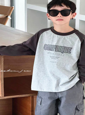 韩国童装LJ家com拼袖T搭灰色工装裤冲锋衣2026春装男女大童有调性