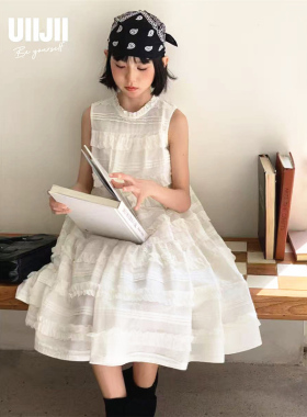 潮牌UJ白色裙子背心拍照女童2026夏装新款大童青少年校园亲子韩版