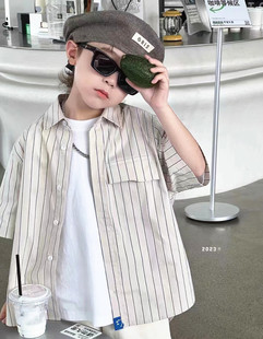 韩国童装潮牌TZ条纹衬衫男童2026夏装洋气有调性短袖外套女童上衣