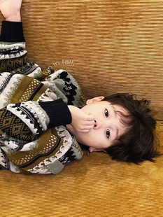 韩国童装潮牌复古圆领套头毛衣男童2025冬装女童有调性毛衣新款潮