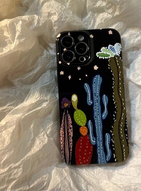黑色仙人掌适用iPhone15菲林手机壳苹果14promax华为p50/mate60小米13/12荣耀80/90全包nova12小众vivox80/90