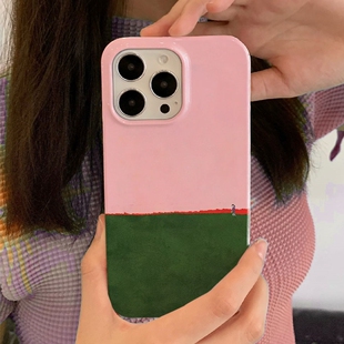 油画粉绿适用iPhone16promax苹果14小米15新款 mate70华为p70nova13荣耀200菲林手机壳opporeno13软壳vivox100