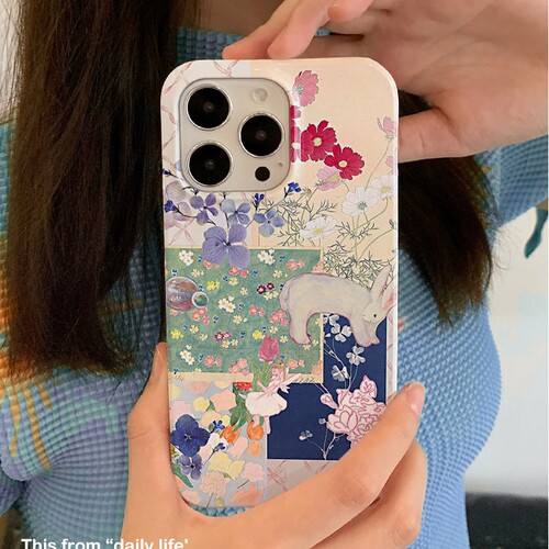 复古花朵拼接适用iPhone16promax苹果14小米15新款mate70华为p70nova13荣耀200手机壳opporeno13软壳vivox100