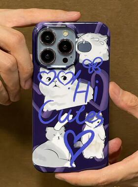紫色猫咪 菲林壳适用华为mate40/30pro手机壳nova9/8/7硬壳p50p40苹果14pro保护套小米13/12荣耀70/80防摔
