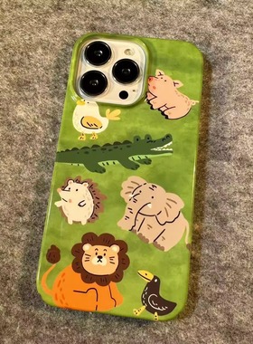 绿色卡通动物~适用苹果15promax菲林手机壳华为nova9/p60创意13/12mini小米11蝴蝶xr/xs艺术se3适用7/8plus