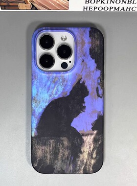 插画黑色猫咪~iPhone14pro苹果13promax适用vivoS9情侣mate50华为nova10小米12/13手机壳oppofindX5荣耀80/90