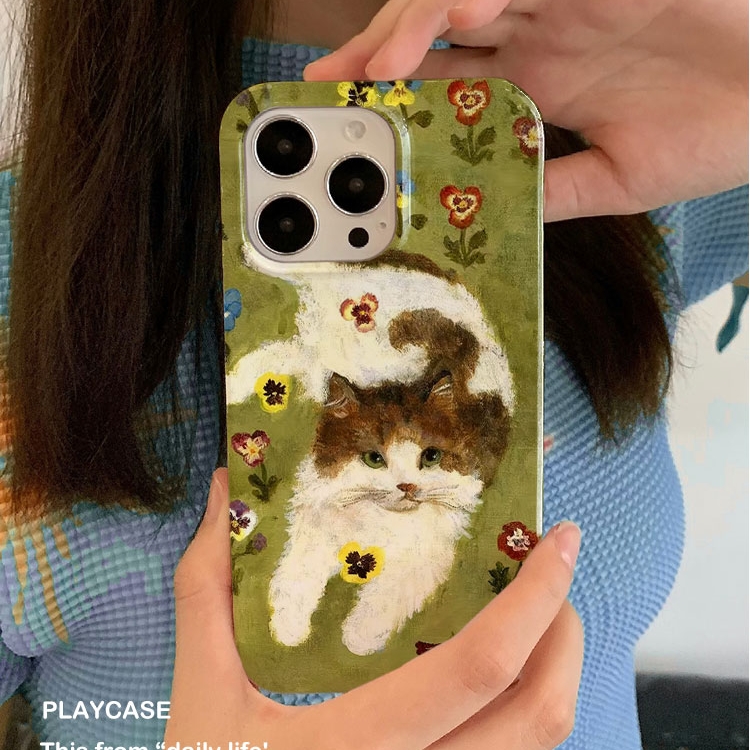 适用iPhone16promax苹果17小米17pro新款mate60华为p70荣耀200菲林nova13手机壳svivox300草地萌猫oppofindx8