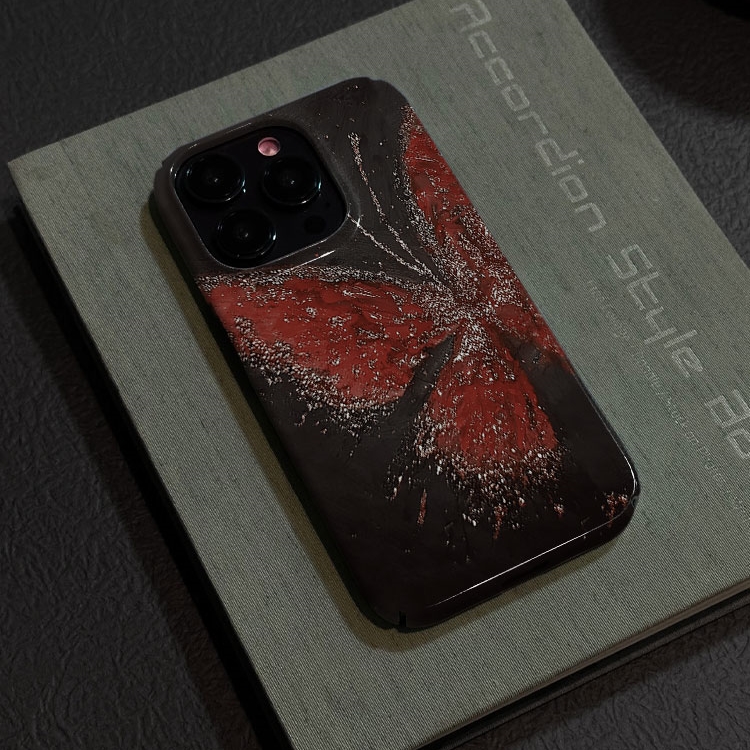 金砂红蝴蝶~适用iPhone15promax手机壳2024新款苹果14pro+艺术感设计师13简约ins小众高级感12全包不撞款小米