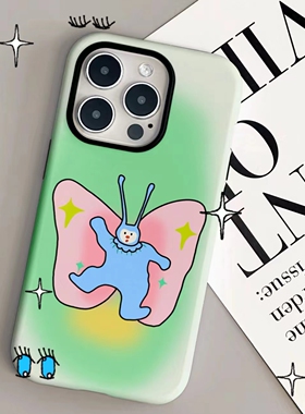 绿色搞怪蝴蝶~适用华为mate60/50/40/30pro手机壳p70pro/p60贝壳纹nova12/11/10/9防摔套p50/p40荣耀100/90