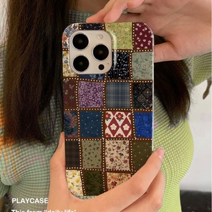 适用iPhone16promax苹果17小米14新款 软vivox200纹理格子 mate60华为p70荣耀200菲林nova13手机壳oppofindx8s