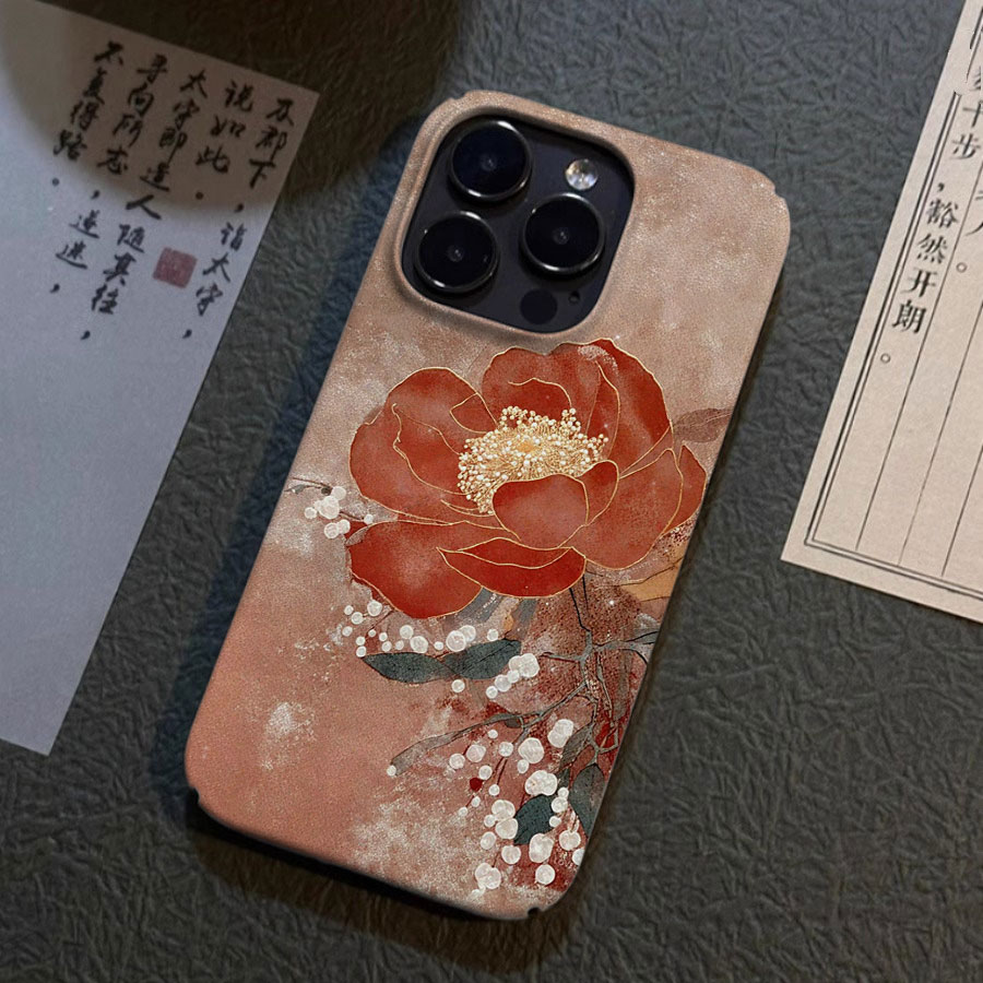 新中式苏绣红莲~适用华为mate60/50/40/30pro手机壳p70pro/p60贝壳纹nova12/11/10/9防摔套p50/p40荣耀100/90