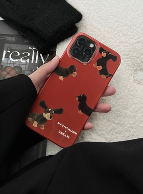 可爱腊肠狗新年红色适用华为p60pro手机壳mate60/50/40/30pro全包nova11/10/9保护套vivox100荣耀90/100红米