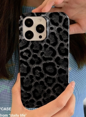 黑色豹纹适用oppoReno14/13手机壳FindX9/X8硬壳苹果17/16软壳小米17/14pro新款菲林壳华为p80/mate70手机壳