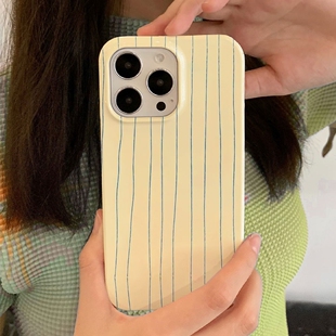 适用iPhone16promax苹果14小米15新款 软vivox200黄蓝线条 mate60华为p70荣耀200菲林nova13手机壳oppofindx8s