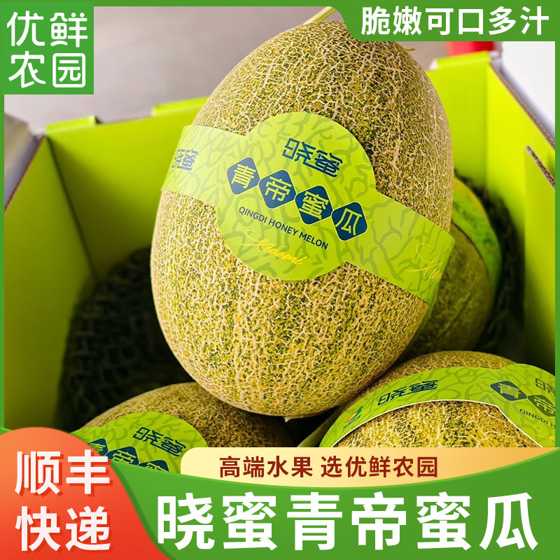 优鲜农园晓蜜青帝蜜瓜新鲜当季脆嫩可口多汁哈密瓜绿肉整箱顺丰