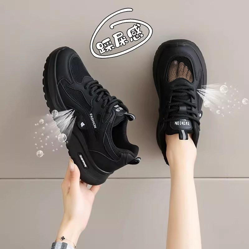 网面鞋子女款夏2026新款透气单面薄款运动鞋厚底老爹鞋百搭休闲鞋