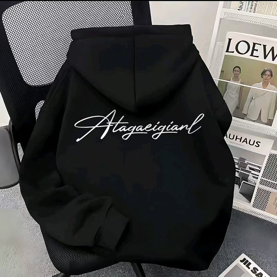 美式个性英文字母印花连帽卫衣男女同款秋冬加绒学生外套宽松百搭