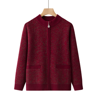 中老年人秋装外套女奶奶装针织上衣妈妈装秋冬款加绒开衫毛衣