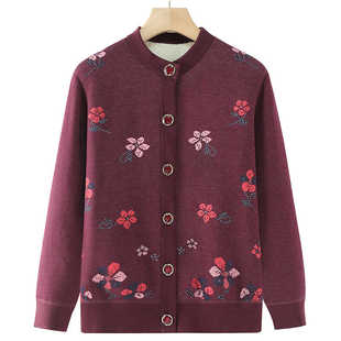 中老年人秋冬款外套女奶奶加绒针织衫新款妈妈开衫毛衣老太太衣服