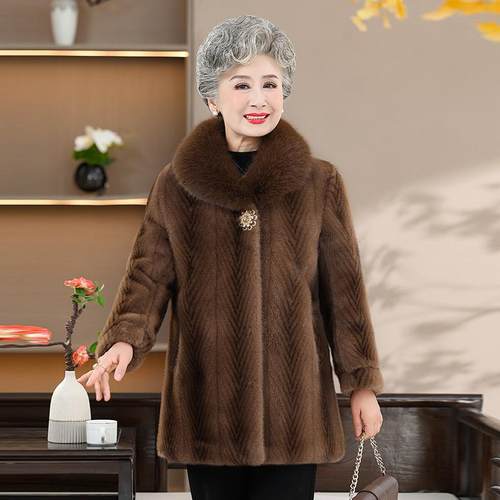 中老年水貂绒加绒中长款妈妈装