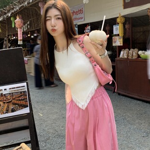 跨境外贸批发针织小吊带背心女2025新款设计感小众挂颈流苏上衣