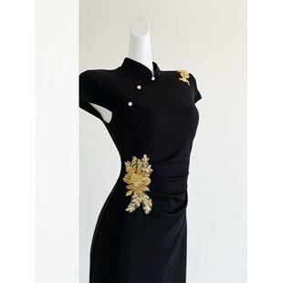 【墨夜金枝】黑金新中式国风旗袍连衣裙女夏高端复古改良旗袍裙