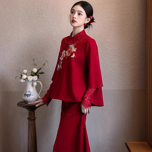敬酒服新娘红色订婚旗袍新中式 礼服裙 结婚轻奢两件套回门出阁便装
