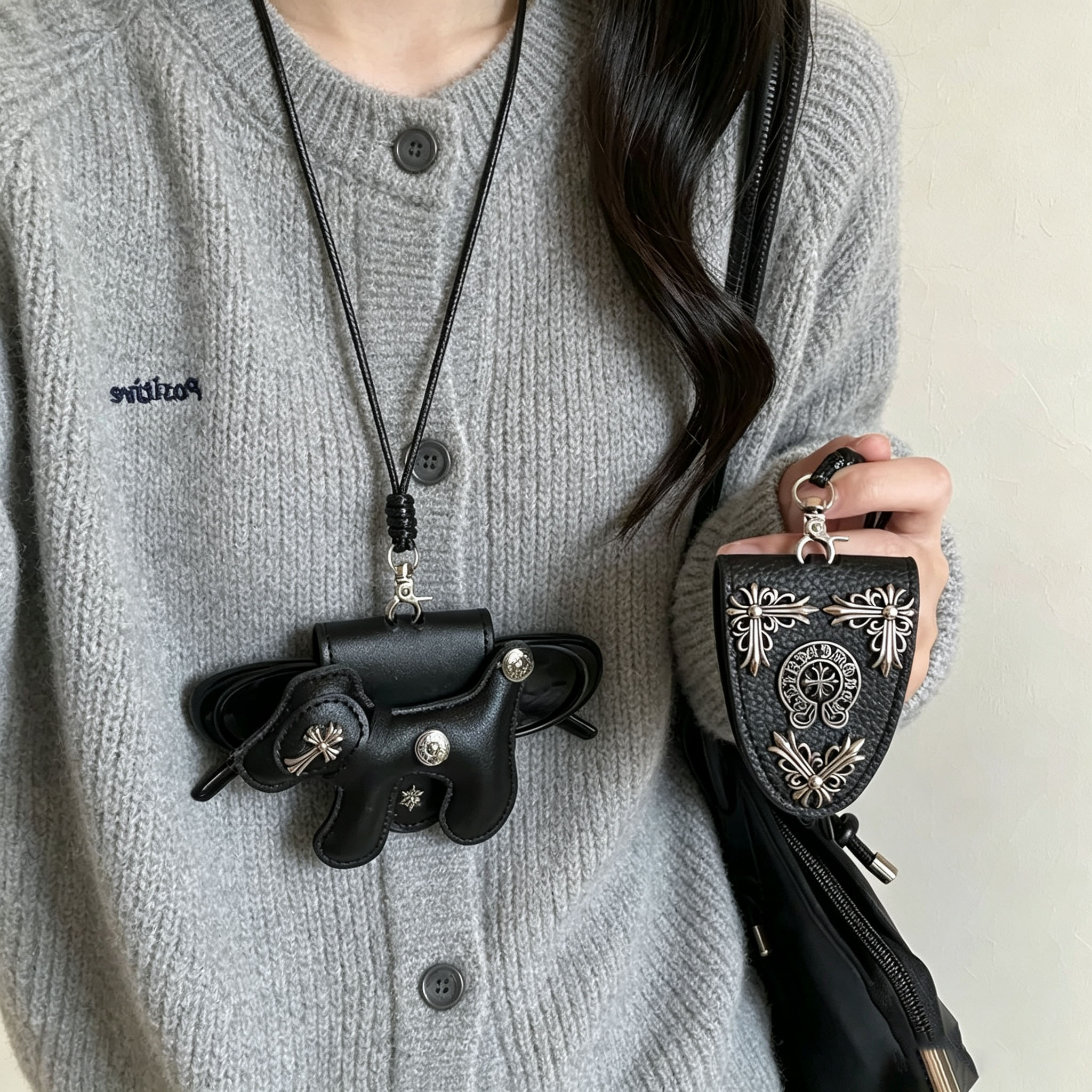 ParKo暗黑系磁吸眼镜夹项链女复古潮酷挂脖墨镜收纳毛衣长链配饰