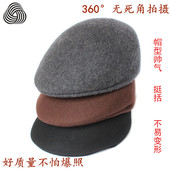 男帽子春秋冬季 纯羊毛呢男士 鸭舌帽冬天中老年人爸爸前进贝雷帽女