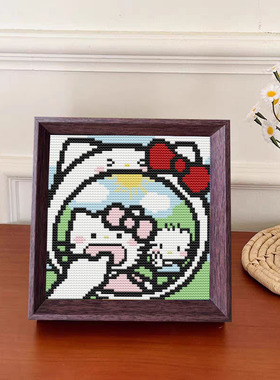 带框HHelloKitty猫十字绣小学生儿童简单手工绣摆台送框小幅线绣