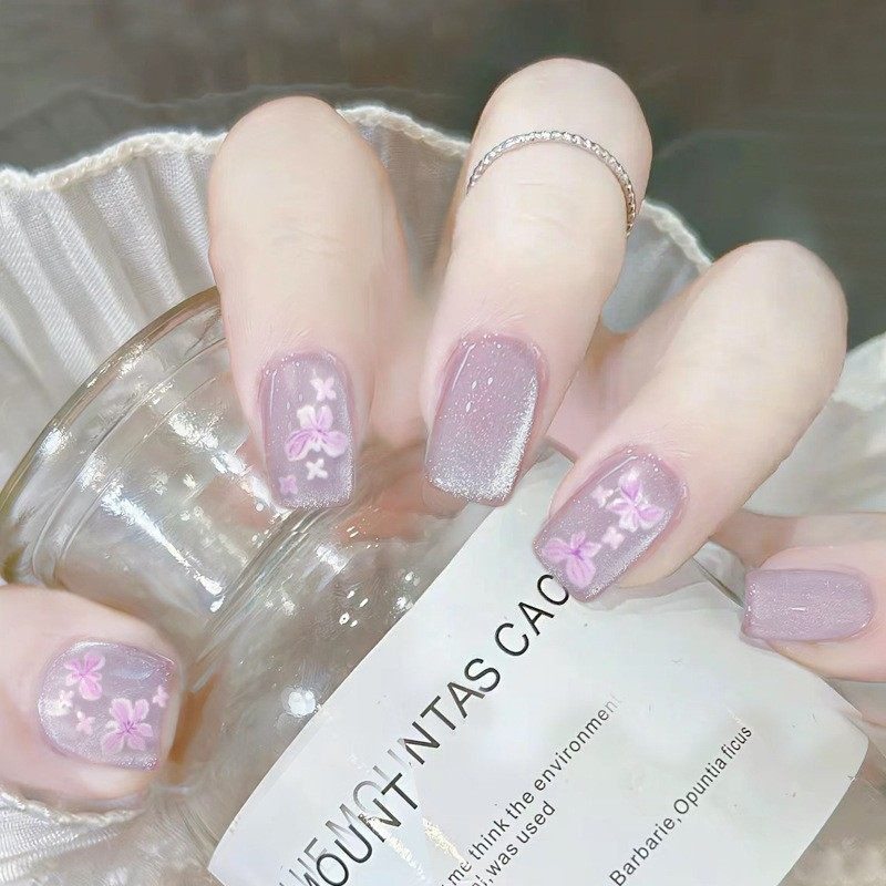 2026年新款儿童美甲穿戴甲感短款紫色花花猫眼30片假指甲贴片,彩妆/香水/美妆工具,美甲工具,淘宝优惠券,粉丝福利购,淘宝优惠卷