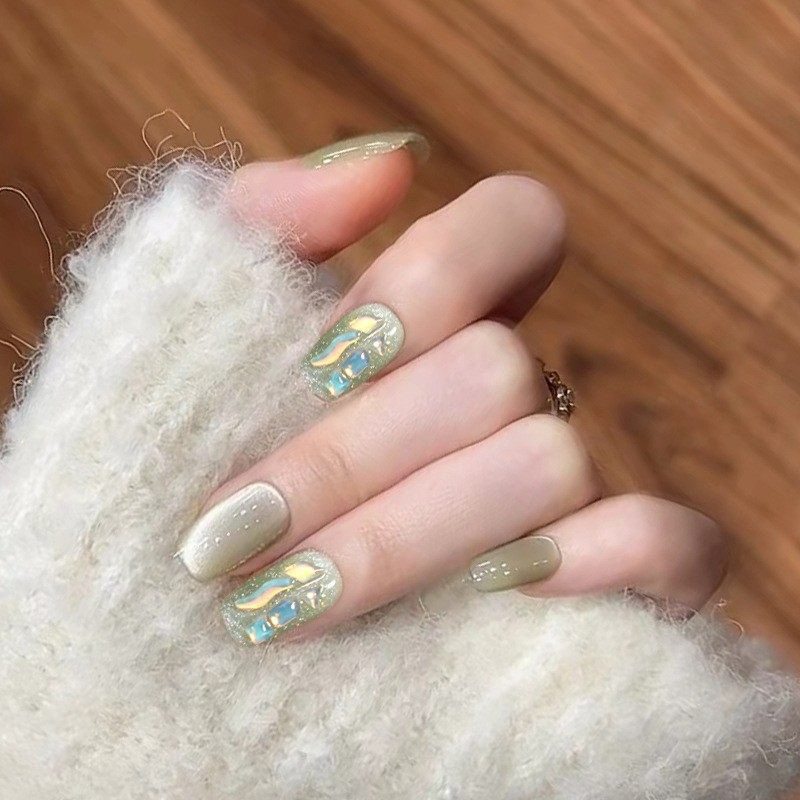 2026年新款儿童美甲穿戴甲感短款荧光绿猫眼满钻30片假指甲贴,彩妆/香水/美妆工具,美甲工具,淘宝优惠券,粉丝福利购,淘宝优惠卷