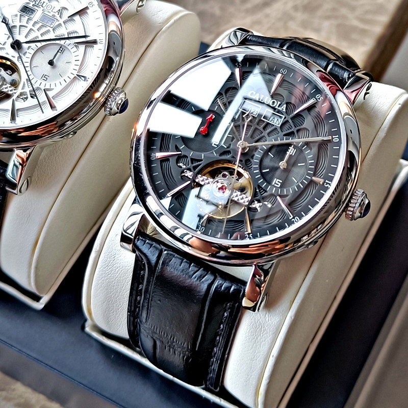 卡罗莱正品手表男陀飞轮镂空男士全自动机械防水品牌男表潮流十大