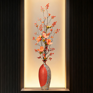 进门玄关树脂花瓶摆件客厅插花仿真花电视柜细长高花器装饰品高档