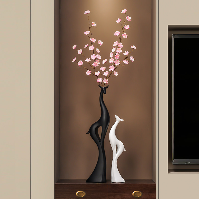 入门玄关展示柜福鹿呈祥花瓶摆件