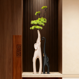 招财吉祥小象花瓶竖高摆件客厅插花入户玄关家居迎客松装 饰品高级