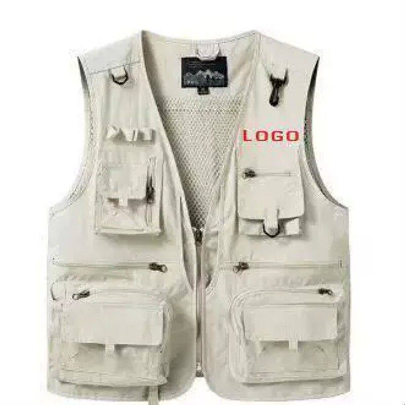 工装马甲男款四季户外多口袋摄影师钩鱼背心印logo工作服马夹
