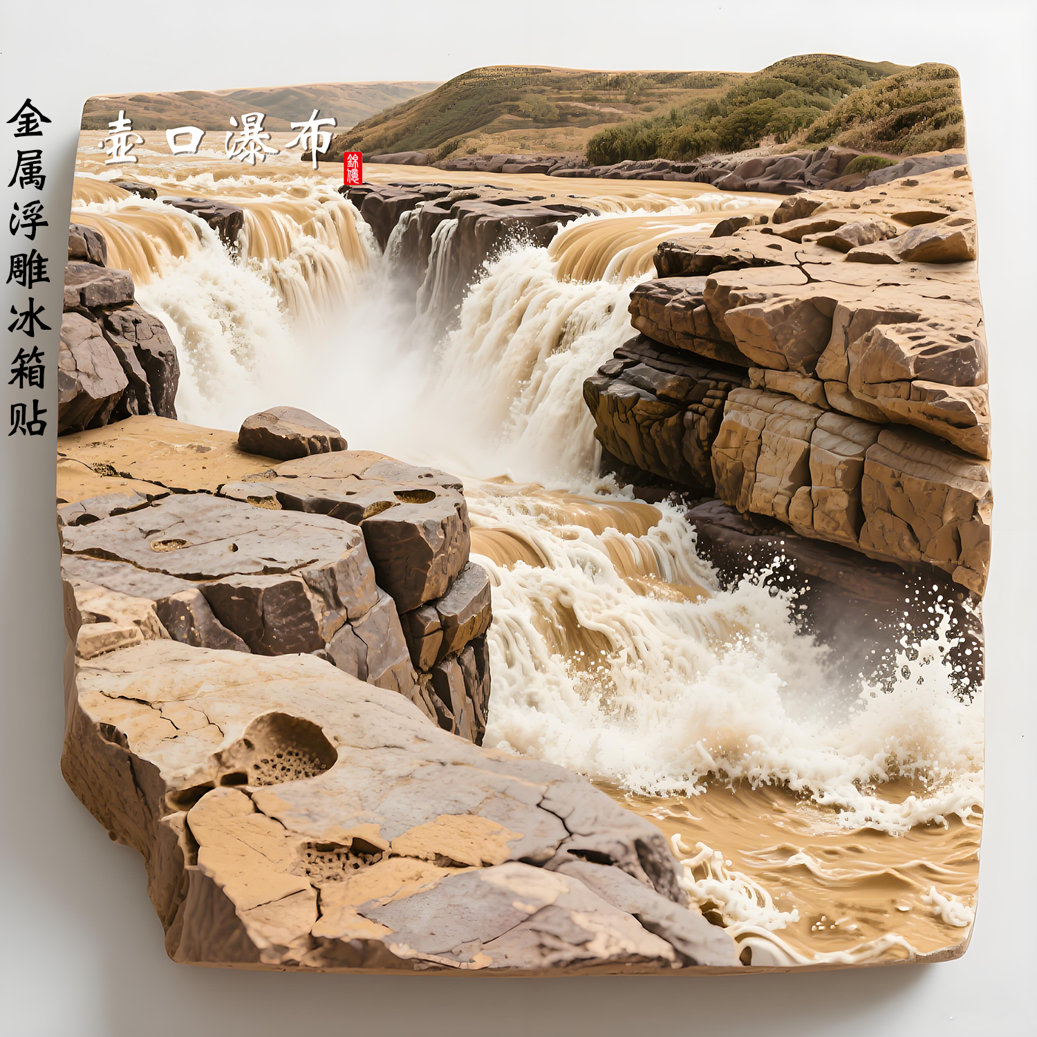 黄河壶口瀑布金属浮雕冰箱贴磁吸立体陕西旅游景点纪念品伴手礼