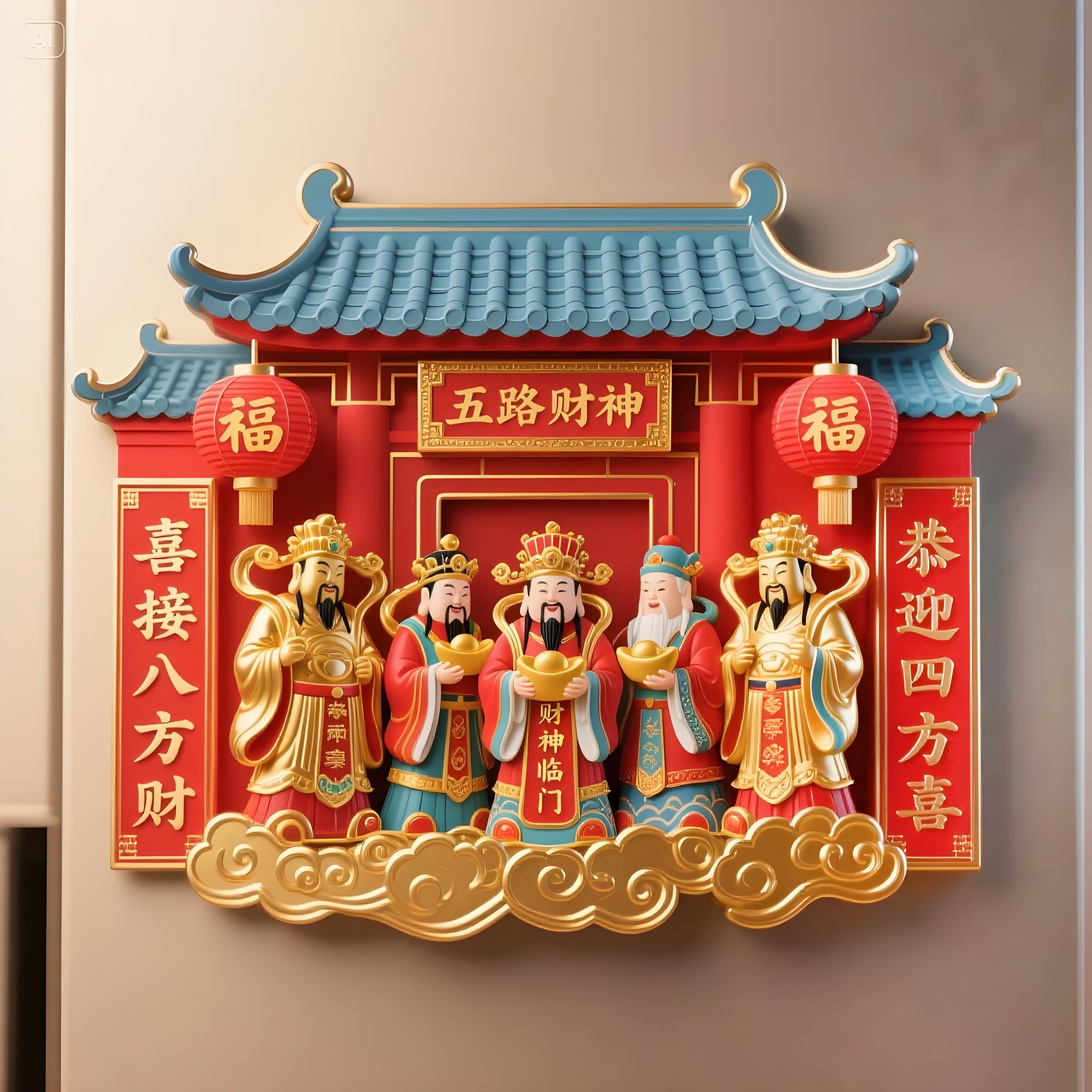 送朋友个性创意五路财神金属浮雕