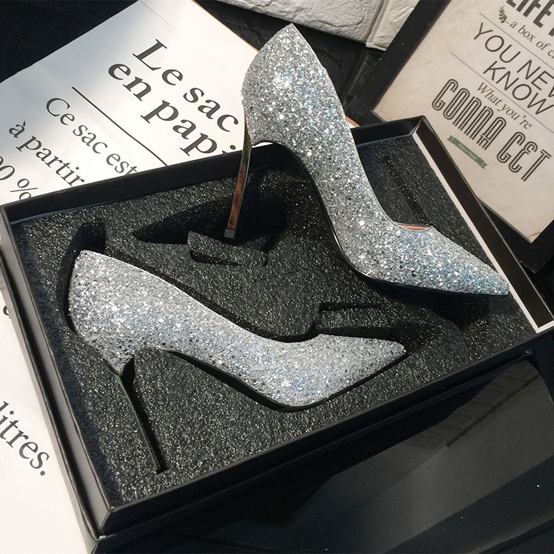 Wedding shoes women 2020 Spring silvery fairy Ladies French High-heeled shoes student Eighteen Stiletto crystal Single shoesin the Women's Shoes, Low shoes  category - from Buy2taobao.com to provide professional Taobao agent buy service