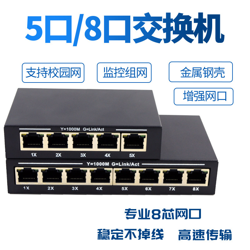 锐闪  5口8口千兆百兆交换机 五八口路由器分流器网络集线器网家用全端口以太网宽带监控路由16口24口分线器