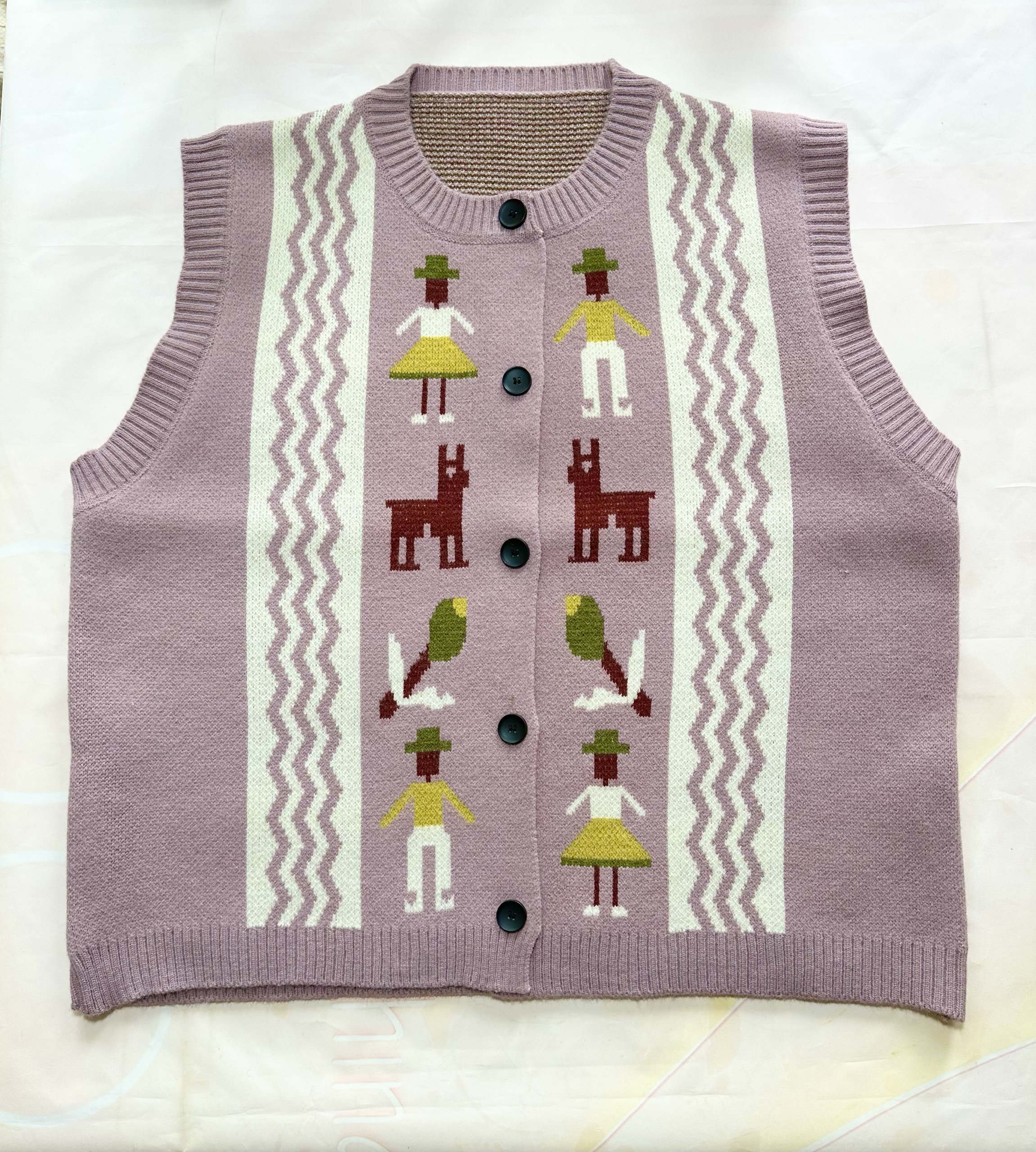 2025春款新款韩版宽松大码胖mm休闲慵懒风卡通针织毛衣开衫马甲